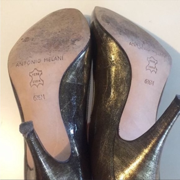 ANTONIO MELANI Size 4.5 M Black Gold Leather Heels - Picture 10 of 11